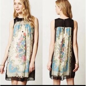 Anthropologie Moulinette Soeurs Flora Vignette Silk Chiffon Short Dress Womens 0